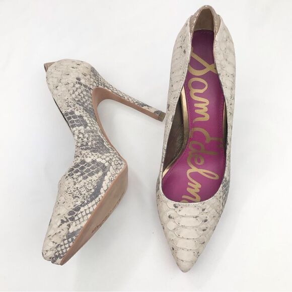 Sam Edelman CELIA Cream Snake Print Leather Pointed Toe High Heel Pumps Like New - Picture 5 of 15